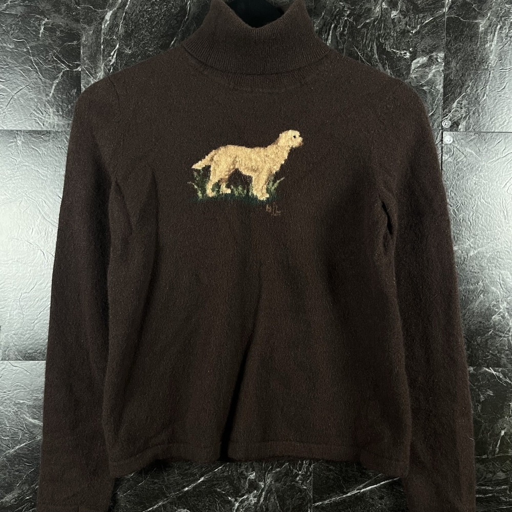 Polo Ralph Lauren Women's Brown Vtg Cashmere Retriever Dog Sweater Fits XS